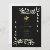 黒と金色のグリーン写真 卒業パーティー招待状 招待状 (正面)