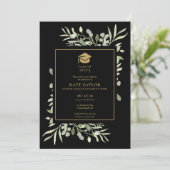 黒と金色のグリーン写真 卒業パーティー招待状 招待状 (スタンド正面)