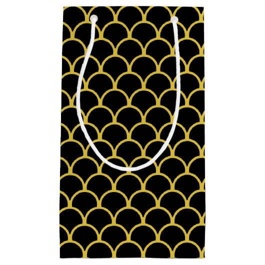 黒と金色のシームレスな円パターン スモールペーパーバッグ (正面)