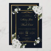 黒と金色のフローラシック 招待状 (正面/裏面)