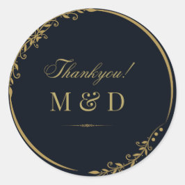 黒と金色のフローラミニマルシックサンキュー ラウンドシール