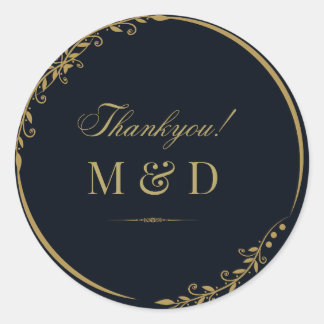 黒と金色のフローラミニマルシックサンキュー ラウンドシール