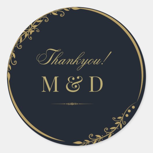 黒と金色のフローラミニマルシックサンキュー ラウンドシール (正面)