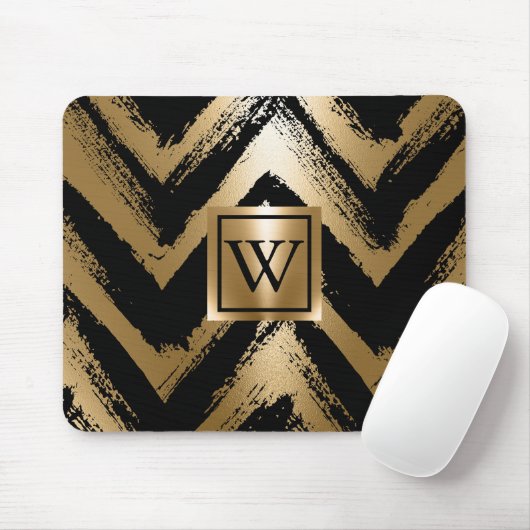 黒と金色のブラシのストライプ マウスパッド (マウス)