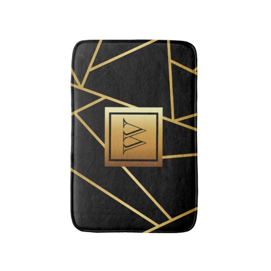 黒と金色の幾何学的 バスマット (正面縦)