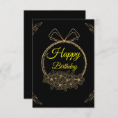 黒と金色の花の輪の誕生日カード 招待状 (正面/裏面)