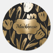 黒と金色の花 ラウンドシール (正面)