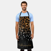 黒と金色の輝くヒョウ柄 エプロン (着用した状態)