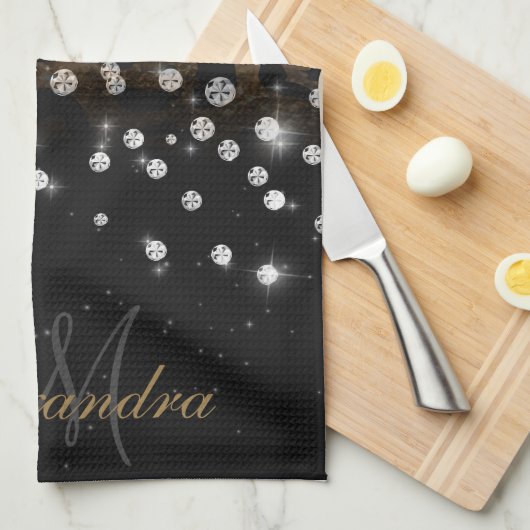 黒と金色の輝くヒョウ柄 キッチンタオル (四つ折り)