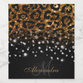 黒と金色の輝くヒョウ柄 ワインラベル (シングルラベル)