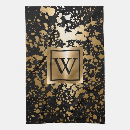 黒と金色の金属ブラシ キッチンタオル (縦)