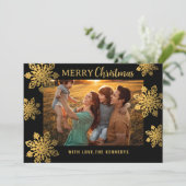 黒と金色の雪の結晶　メリークリスマス　写真 シーズンカード (スタンド正面)