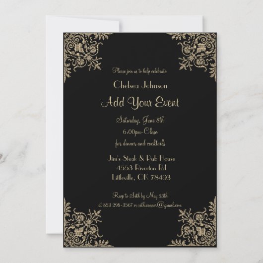 黒と金 あらゆる場面に対応するパーティーの招待状 招待状 (裏面)