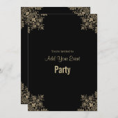 黒と金 あらゆる場面に対応するパーティーの招待状 招待状 (正面/裏面)