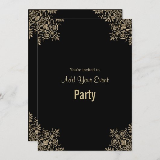 黒と金 あらゆる場面に対応するパーティーの招待状 招待状 (正面/裏面)