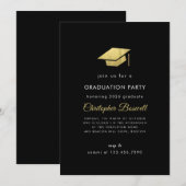 黒と金 キャップ グリッター 卒業式 招待状 (正面/裏面)