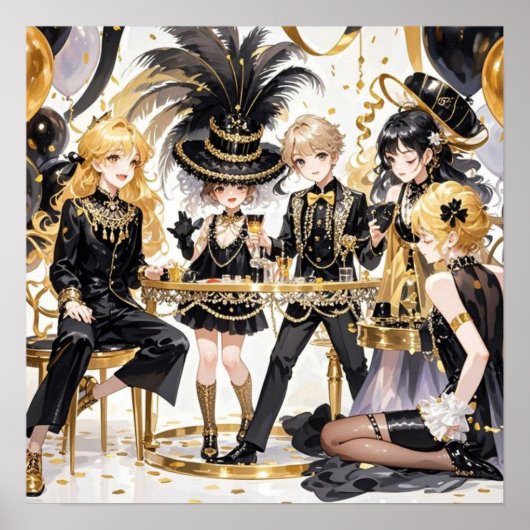 黒と金 豪華な贅沢、ムーラン・ルージュスタイル ポスター (正面)