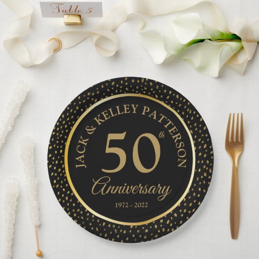 黒と金　50周年記念紙皿 ペーパープレート (ウェディング)