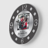 黒と銀のエレガント名前をカスタムする写真結婚ズ ラージ壁時計 (傾斜)