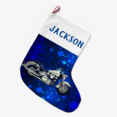 黒と銀のオートバイと雪 ラージクリスマスストッキング (正面 (吊り時))