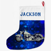 黒と銀のオートバイと雪 ラージクリスマスストッキング (裏面)