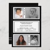 黒と銀のクアッド写真卒業パーティー 招待状 (正面/裏面)