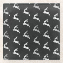 黒と銀のクリスマスホリデートナカイ ガラスコースター