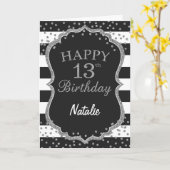 黒と銀のグリッター13番目の誕生日カード カード (黄色い花)