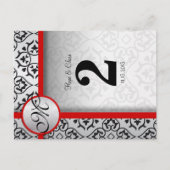 黒と銀のグレーのダマスク赤いトリムテーブル番号 ポストカード (正面)