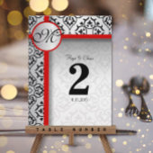 黒と銀のグレーのダマスク赤いトリムテーブル番号 ポストカード