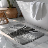 黒と銀のグレーのフローラダマスクのパターン バスマット