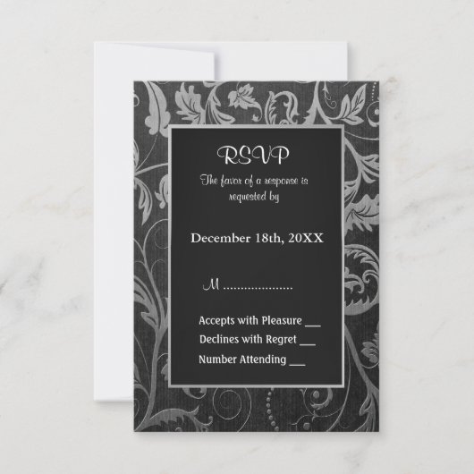 黒と銀のグレーダマスクの結婚式 – RSVP (正面)