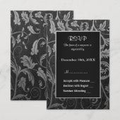 黒と銀のグレーダマスクの結婚式 – RSVP (正面/裏面)
