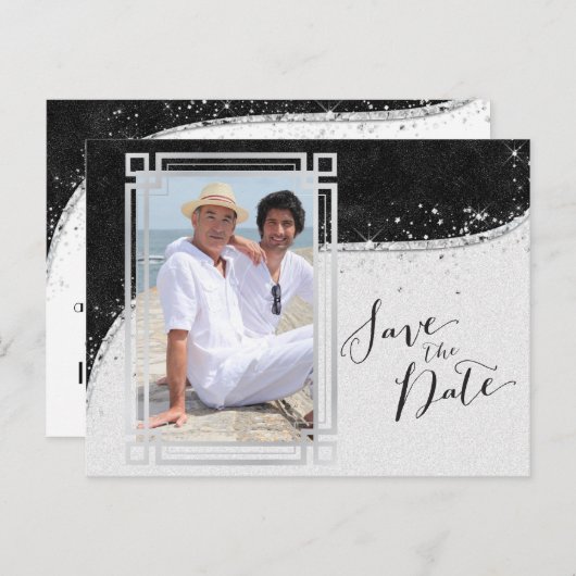黒と銀のゲイ写真日付はがきを保存 案内ポストカード (正面/裏面)