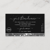 黒と銀のスパークルグリッターダイヤモンド追加ロゴ 名刺 (裏面)