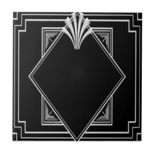 黒と銀のセラミックアールデコタイル。 タイル