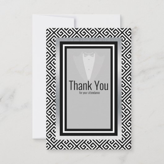 黒と銀のタキシード、フォーマルカスタムタキシード サンキューカード (正面)