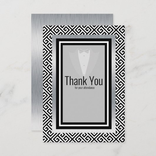 黒と銀のタキシード、フォーマルカスタムタキシード サンキューカード (正面/裏面)