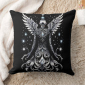 黒と銀のタトゥー天使 クッション (ブランケット)