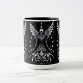 黒と銀のタトゥー天使 ツートーンマグカップ (中央)