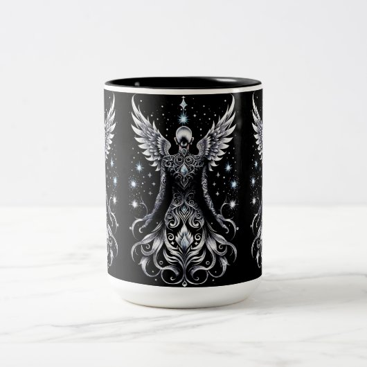 黒と銀のタトゥー天使 ツートーンマグカップ (中央)