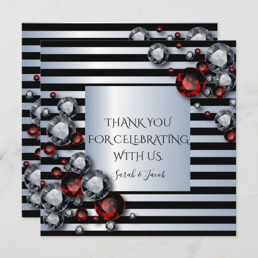 黒と銀のダイヤモンドとルビーストライプズ (正面/裏面)