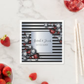 黒と銀のダイヤモンドとルビーストライプズ スタンダードカクテルナプキン (インサイチュ)