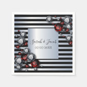 黒と銀のダイヤモンドとルビーストライプズ スタンダードカクテルナプキン (正面)