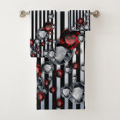 黒と銀のダイヤモンドとルビーストライプズ バスタオルセット (インサイチュ)