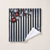 黒と銀のダイヤモンドとルビーストライプズ バスタオルセット (ウォッシュタオル)