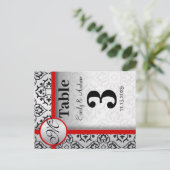 黒と銀のダマスクの赤いトリムテーブル番号 ポストカード (スタンド正面)