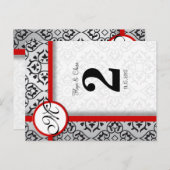 黒と銀のダマスクの赤いトリムテーブル番号 ポストカード (正面/裏面)