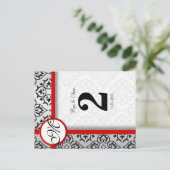 黒と銀のダマスクの赤いトリムテーブル番号 ポストカード (スタンド正面)