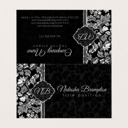 黒と銀のダマスク 名刺 (外部フラット)